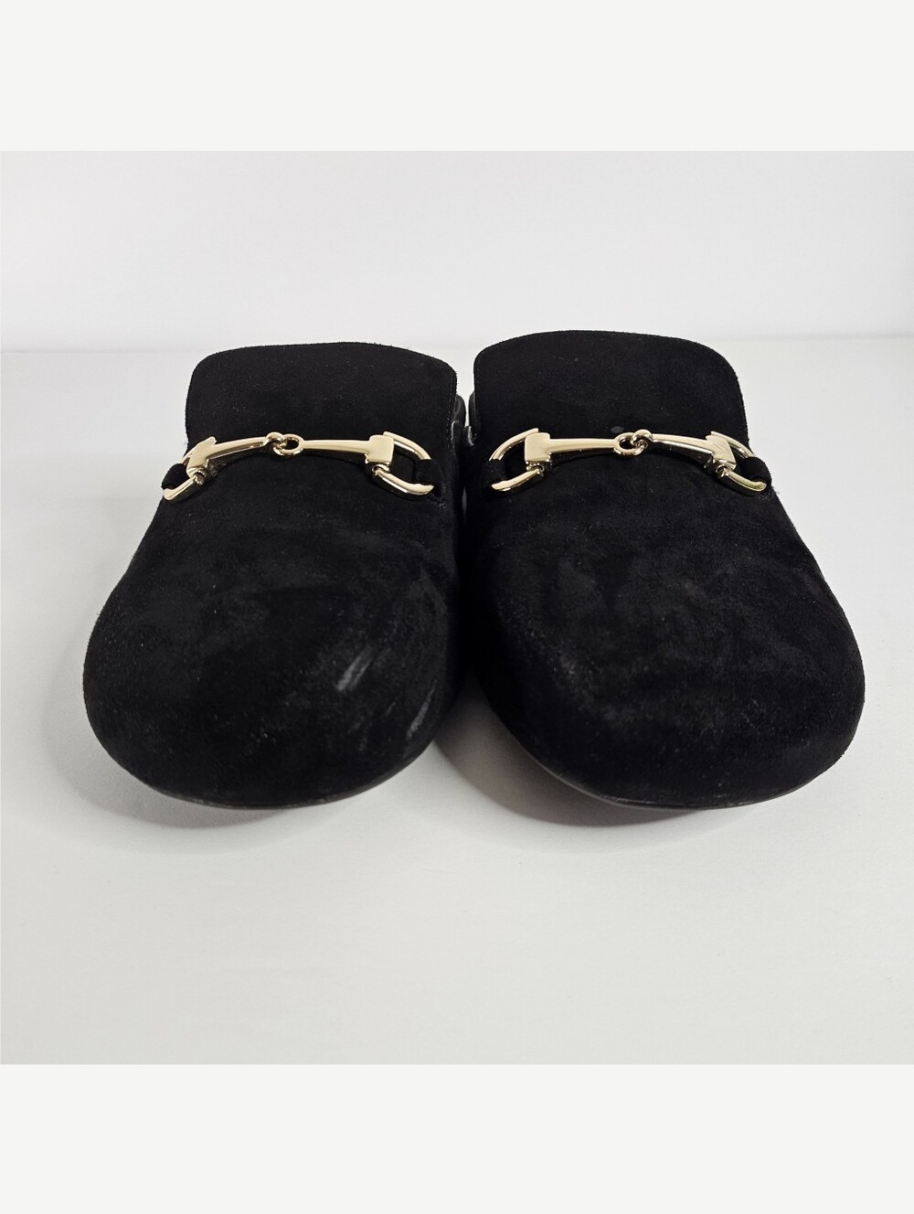 Alfani Tinslee Black Velvet Horsebit Loafer Mules Size 9 Slip On Flats Gold Trim - Picture 4 of 16